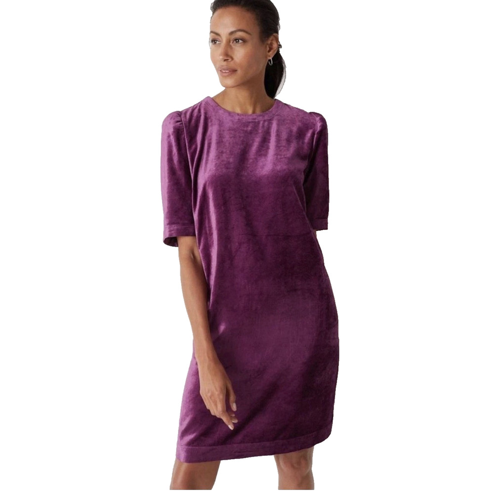 J.Jill Women’s XS Petite Purple Velvet Shift Dress Short Puff Sleeve Rayon